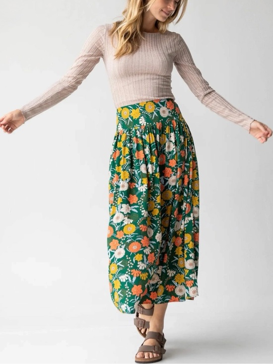 NATURAL LIFE Dresses & Skirts - Natural Life Addie Floral Maxi Skirt Green Size M 100% Rayon Boho Minimalist
